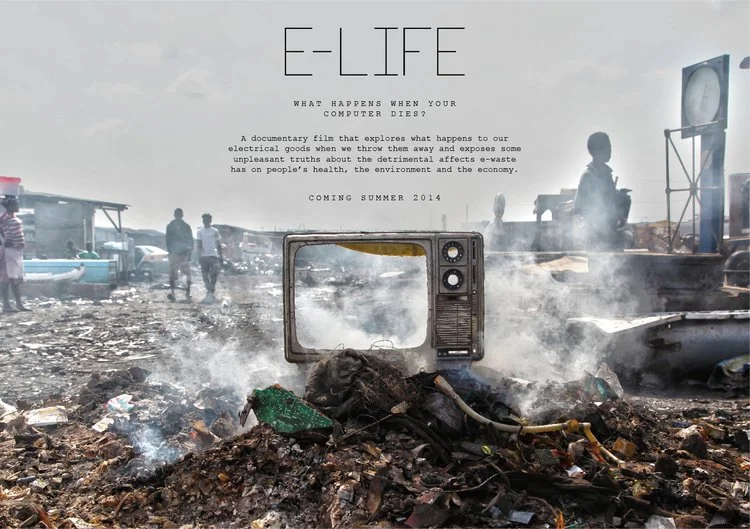 E-Life documentary artwork showing discarded electronics